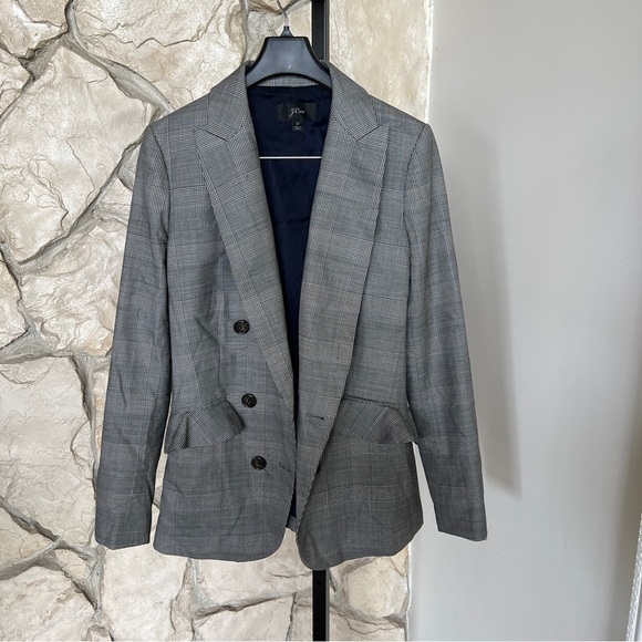 J Crew Wool Glen Plaid Ruffle Pocket Blazer in Classic Gray - Picture 3 of 13